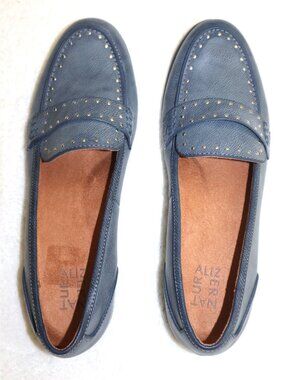 NWOT Naturalizer Women's Leather Navy Blue Studs Slip-On Penny Loafer Shoes 11